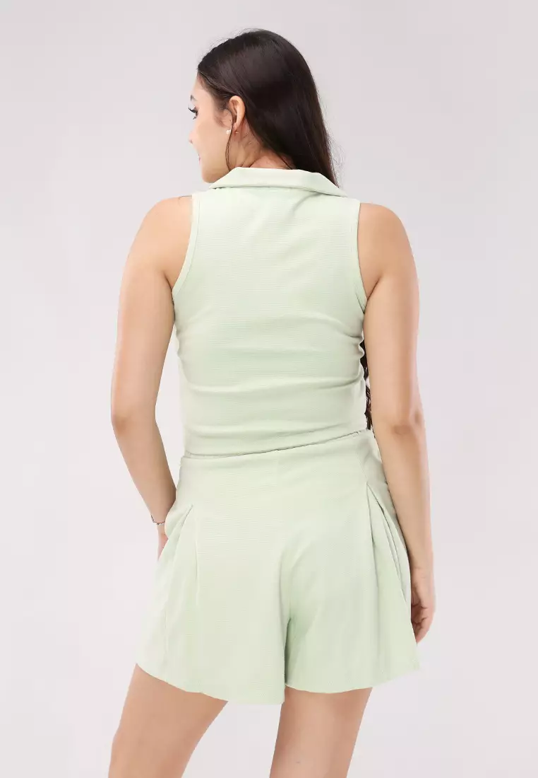 Cotton Spanrib Knits Sleeveless Terno Skort