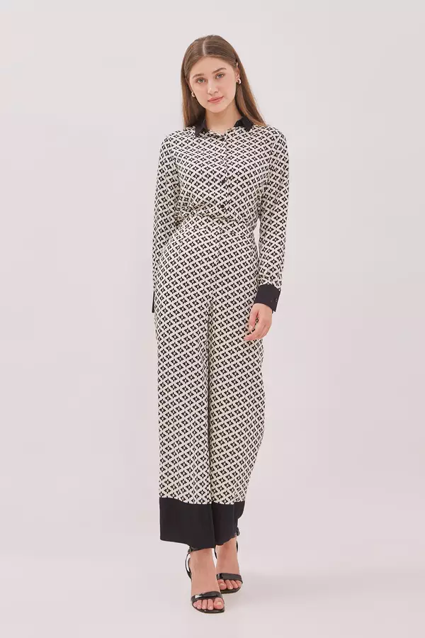 MINIMAL - Saviana - Geometric Printed Trouser  - Black Warna Black