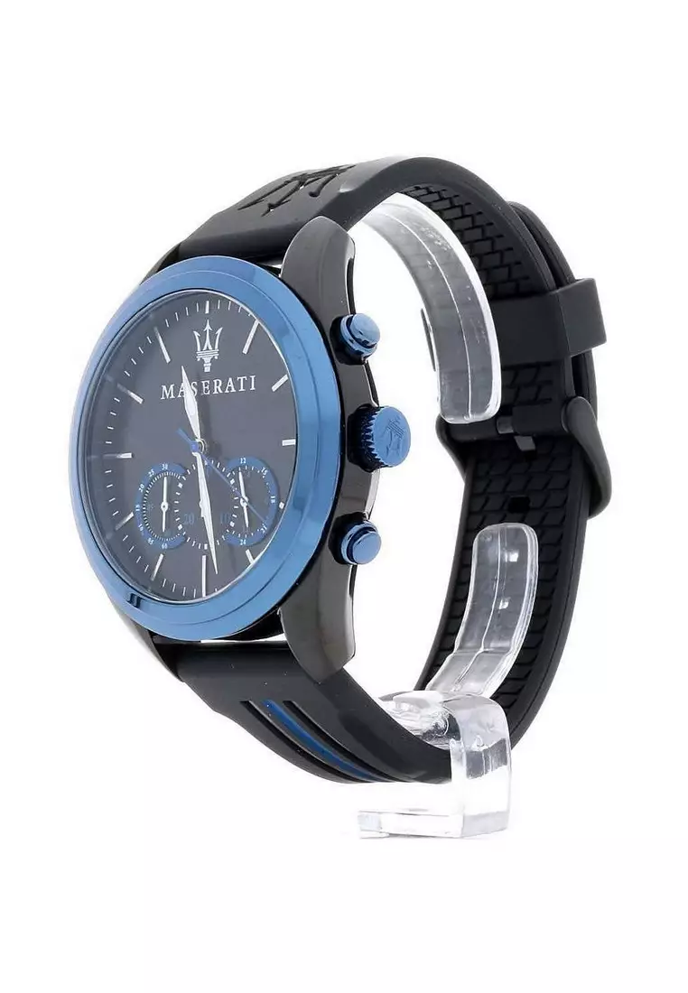 【2 Years Warranty】Maserati Traguardo Black & Blue PU Quartz Chronograph Watches R8871612006 With Luminous Hands