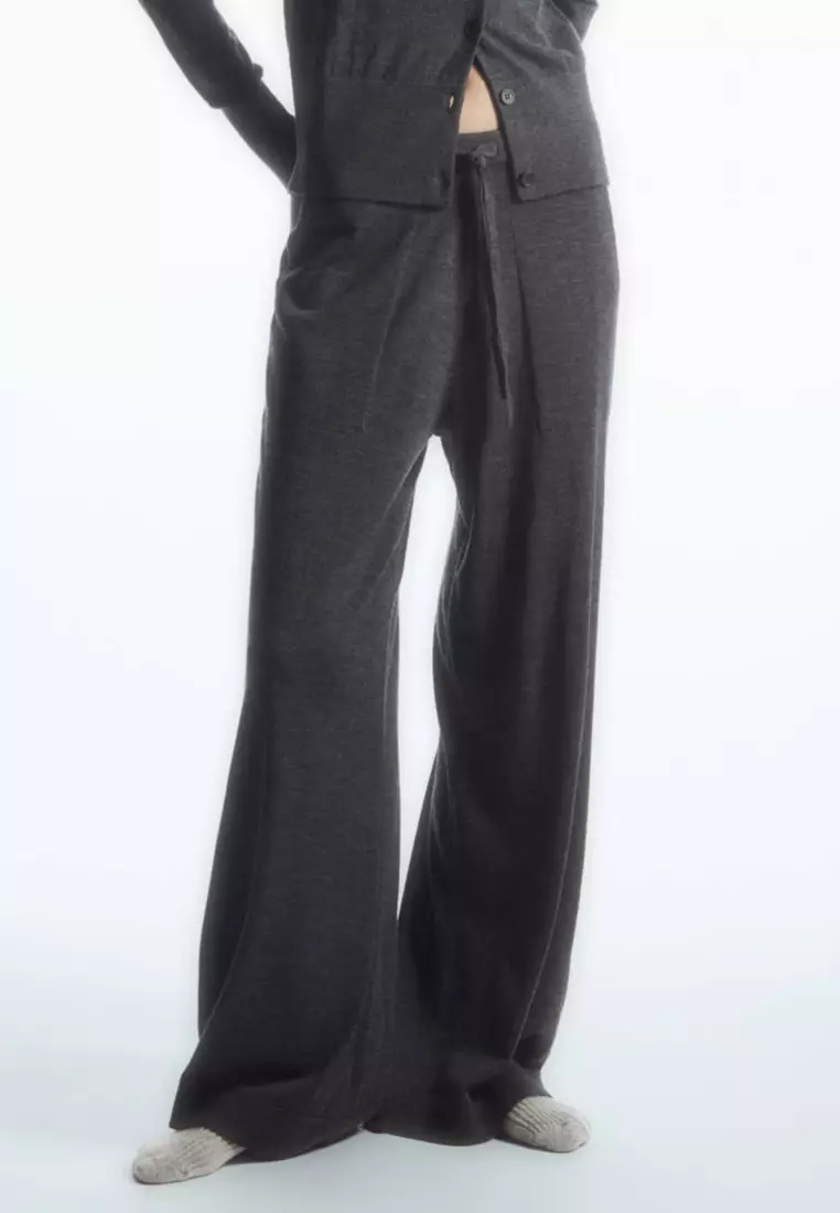 Washable Merino Wool Black Pants -- Wide Leg