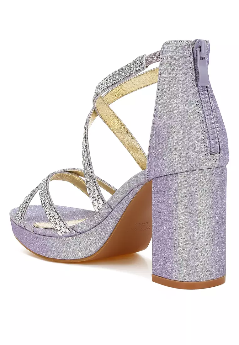 Rhinestones Embellished Strappy Sandals in Lilac