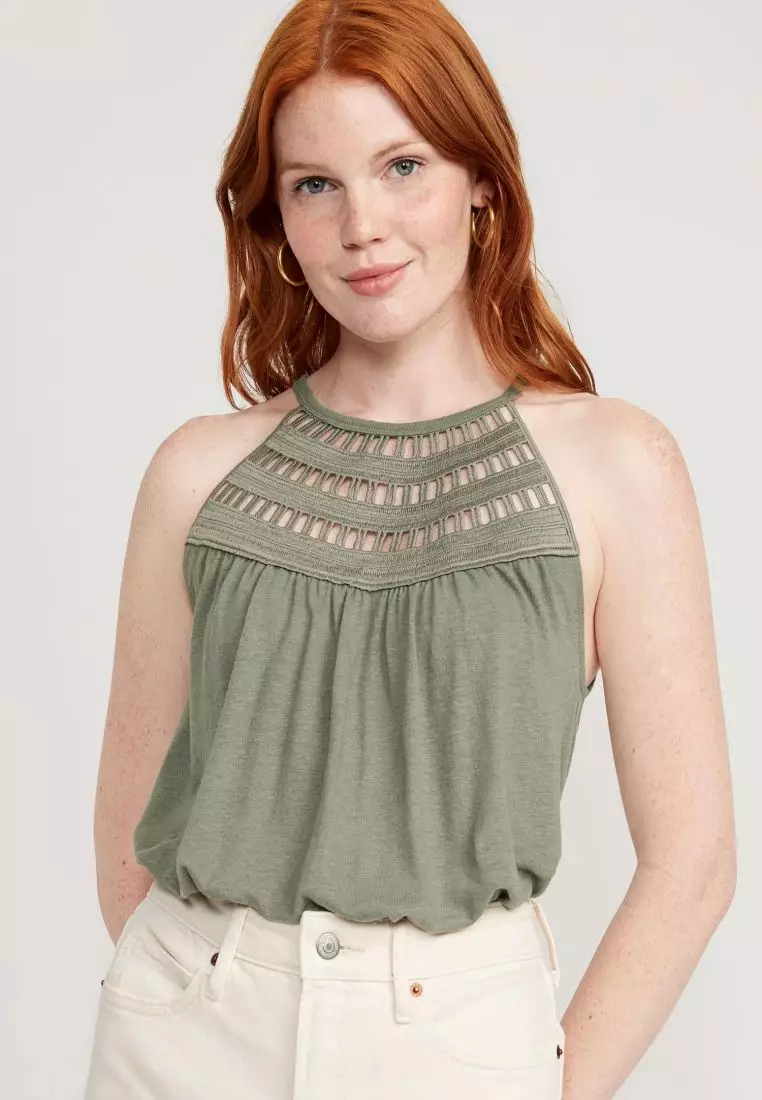 Cotton Halter Neck Bralette Crop Top - Brown & Olive Green 2949