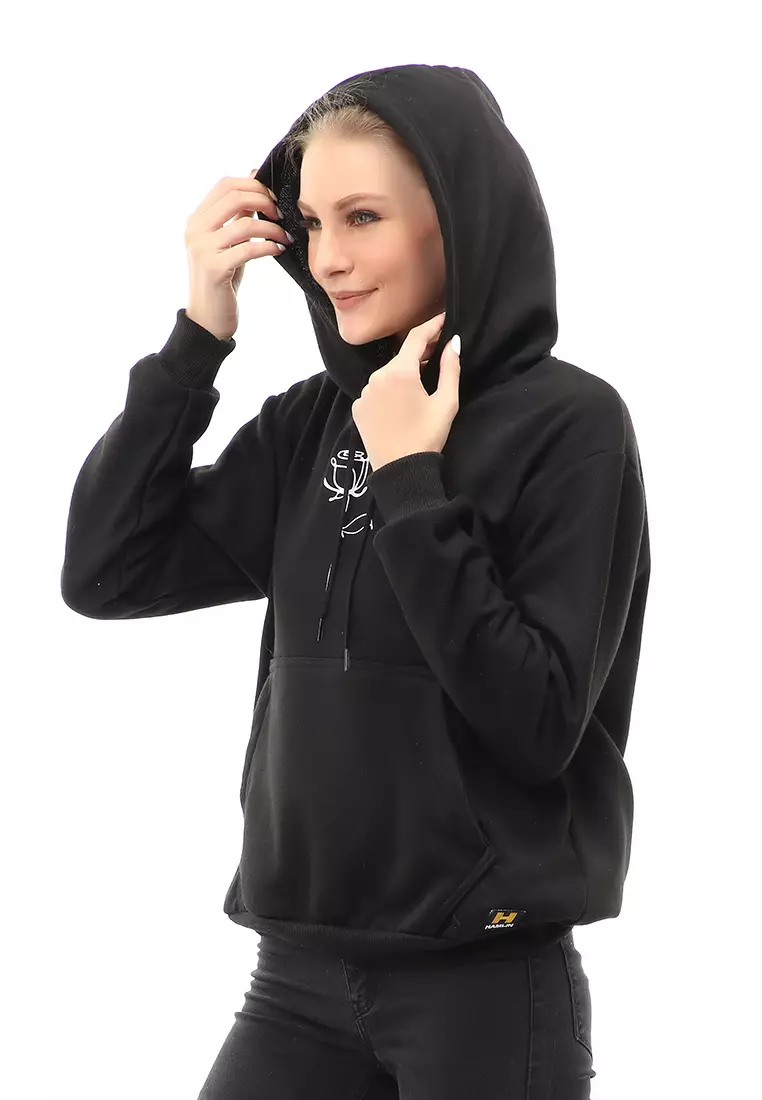 Hardwin Hoodie Jacket Rose Casual Wanita Material Fleece ORIGINAL - Black