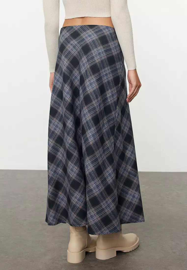 Asos Topshop Blue Plaid Skirt Topshop High Waisted Denim Skirt In