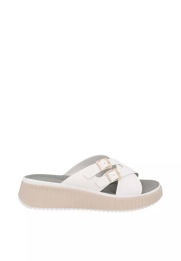 Carlo Rino White Flexi Cloud Buckled Sandals