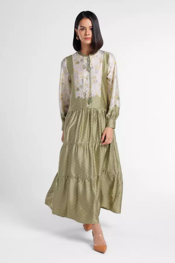 MINIMAL - Humada - Gamis Ruffle Motif Floral - Green Light
