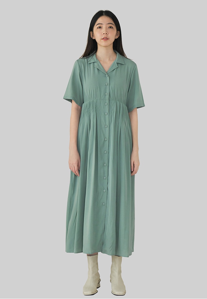 Buy We Enjoy Simplicity Iva Collar Pleated Long Dress ...