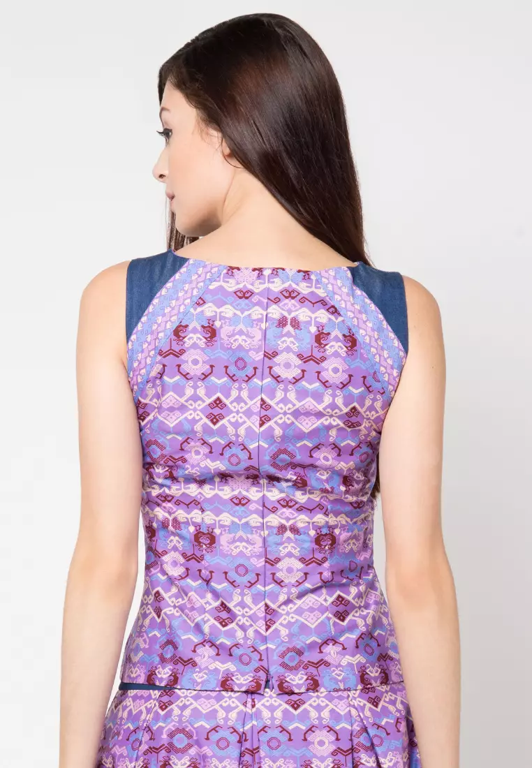 Sleeveless Cotton Blouse Mix Denim