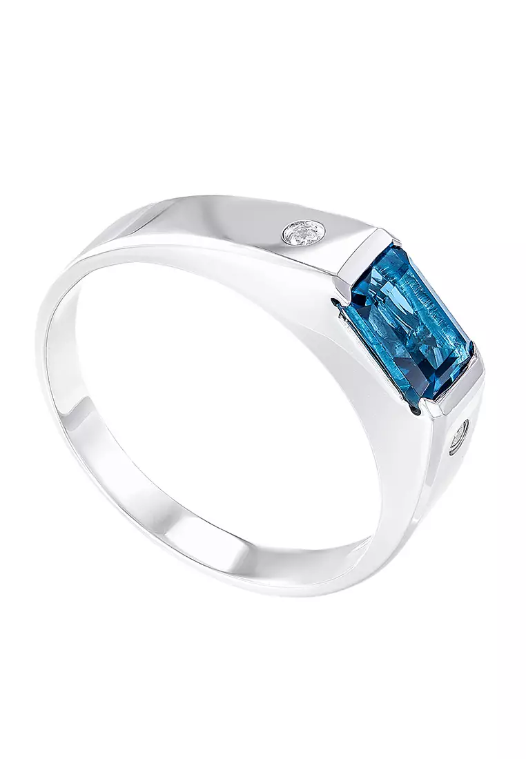 HABIB Iairos Light Blue Topaz Silver Palladium Men's Ring