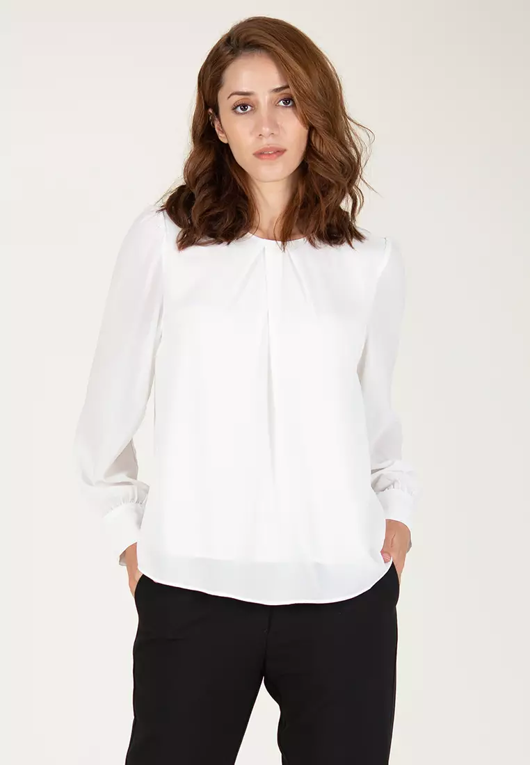 雪纺圆领长袖上衣