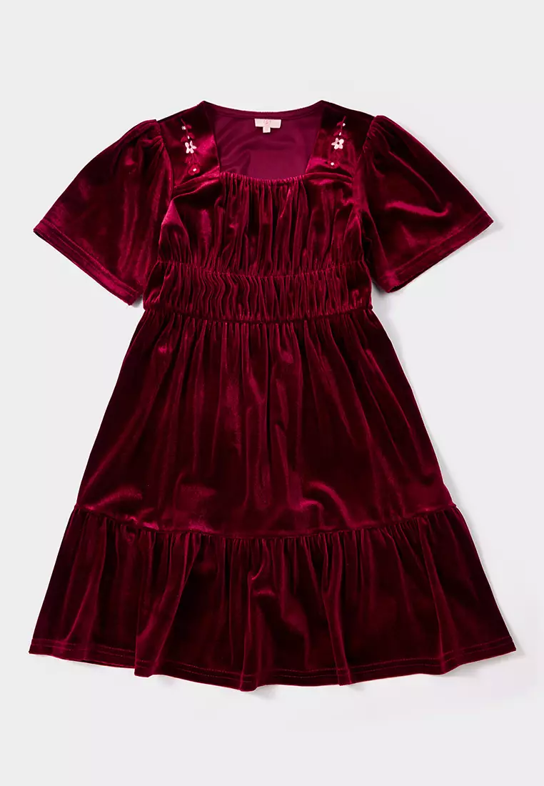 Hollie Burgundy Velvet Smock  Dress