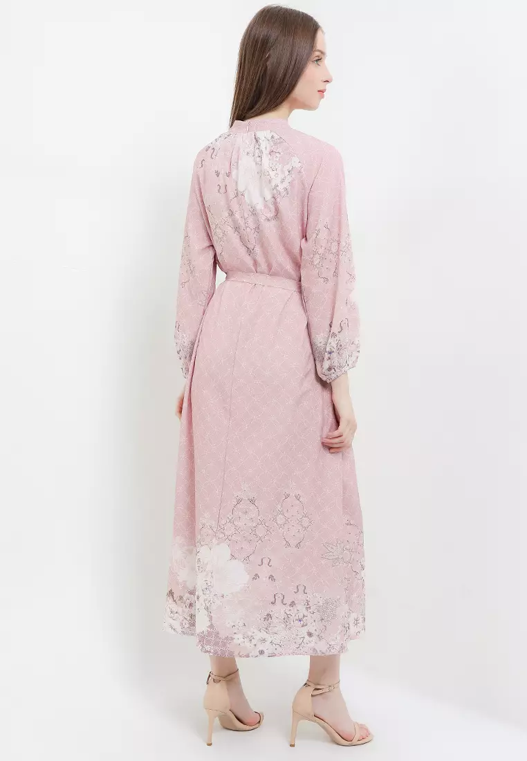 L/S Flo Print Highneck Dress W/ Belt