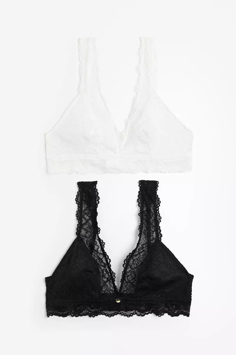 Buy H&M 2-pack soft lace bras in Black Dark 2024 Online