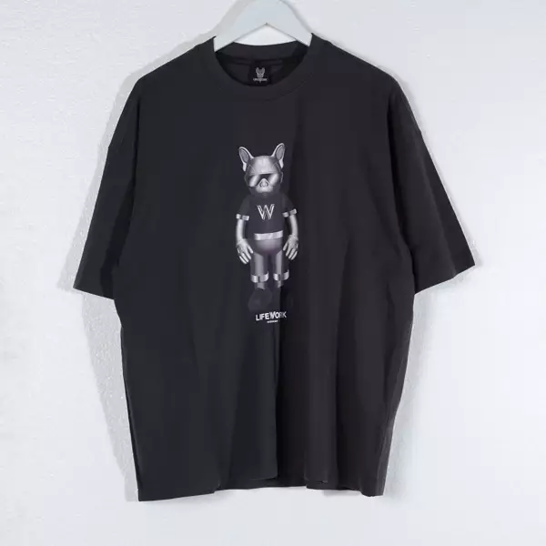 Kaos LIFE WORK RADOG 3D FIGURE SILVER WASHED BLACK TSHIRT 100% ORIGINAL