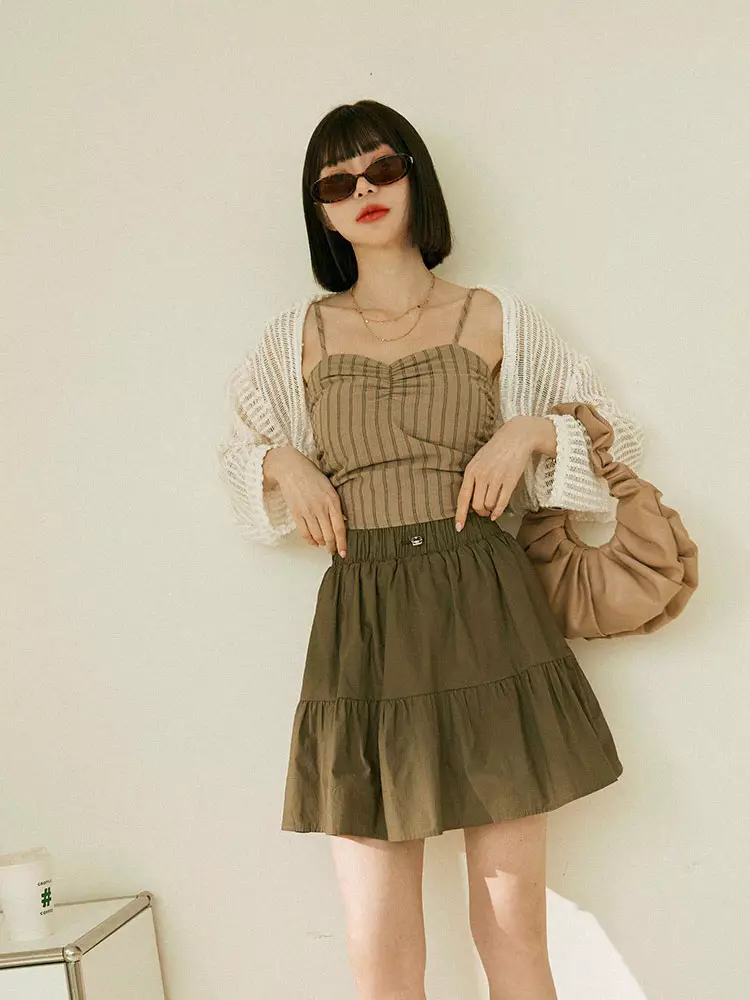 親膚棉質鬆緊腰彈性釦繩蛋糕裙《CA2950》