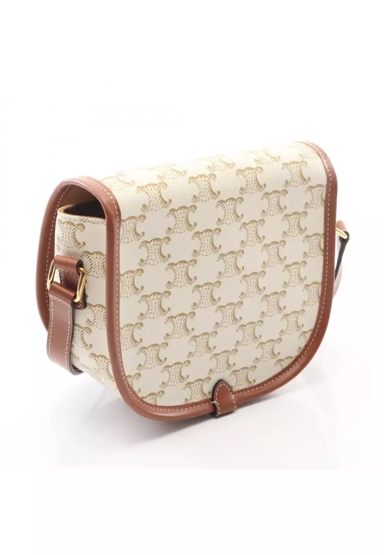 Pre-Loved Celine Folco medium bag Triomphe Shoulder bag PVC leather white Brown