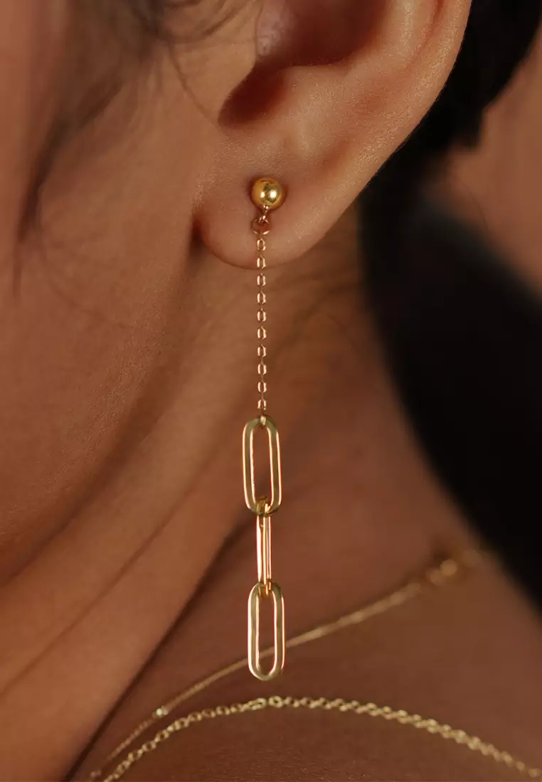 Paperclip Chain Drop Earrings 18k Gold