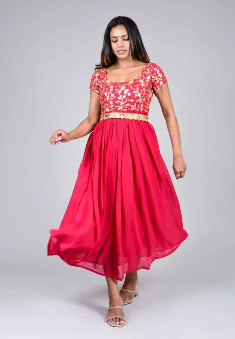 Buy Yeshan Sarees Dark Pink Sequin Embroidered Anarkali Kurti with