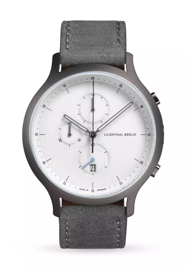 Chronograph Dark Silver White - Leather Strap
