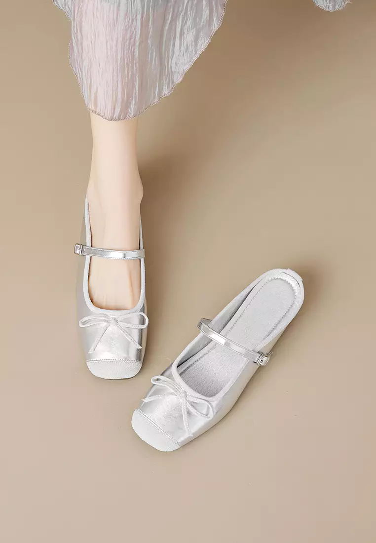 4CM Square Toe Bow Low Heel Mules WW863-1