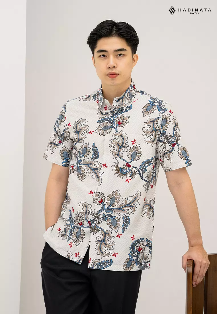 Hadinata Batik Premium Kemeja Batik Pria Lengan Pendek Superfine Gracika White