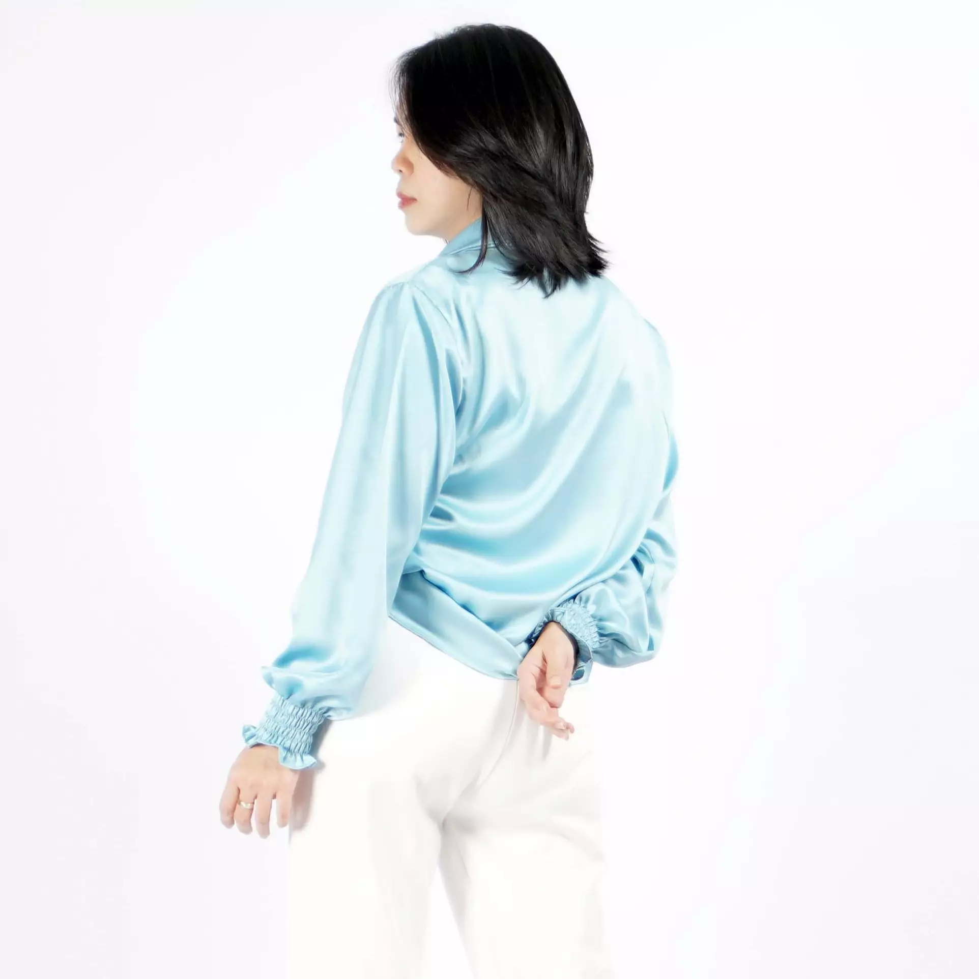  SAFIRE Top Satin Blouse Satin Gaya Korea Blus Elegan Krah V - Mint