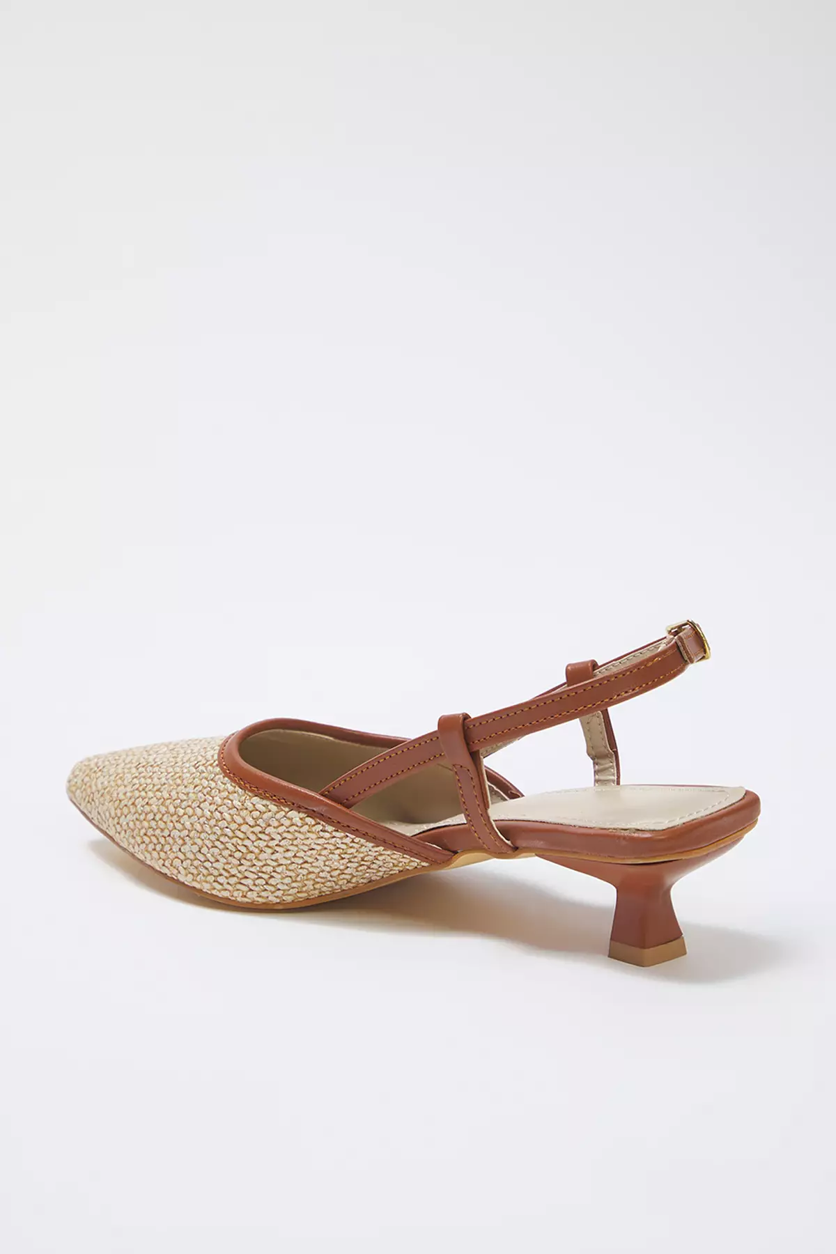 Camel Knitted Detail Open Back Women Kitten Heels Shoes Takss25To00039