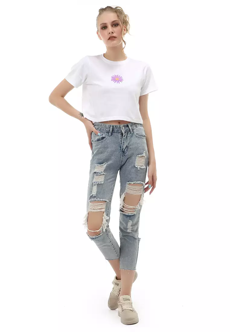 Jourel Celana Panjang Wanita HW Robek Cropped Material Jeans ORIGINAL