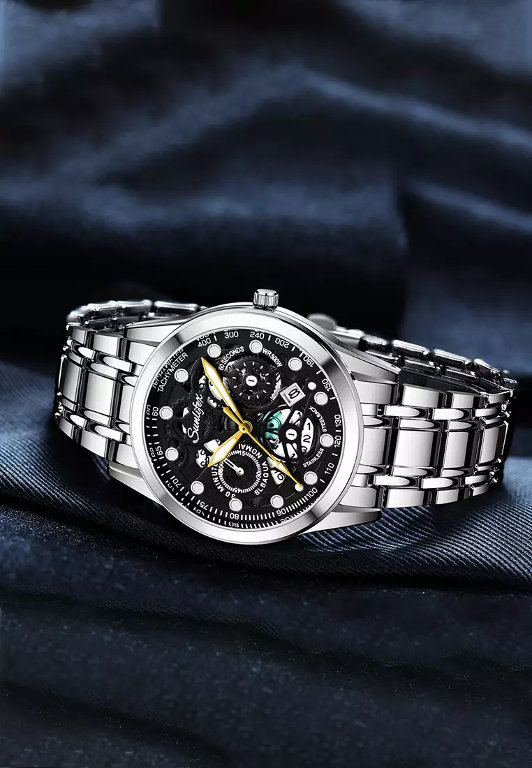 Jam Tangan Pria Anti Air Kuarsa Original Tali Stainless Steel Bisnis Santai Jam Tangan Cowok black