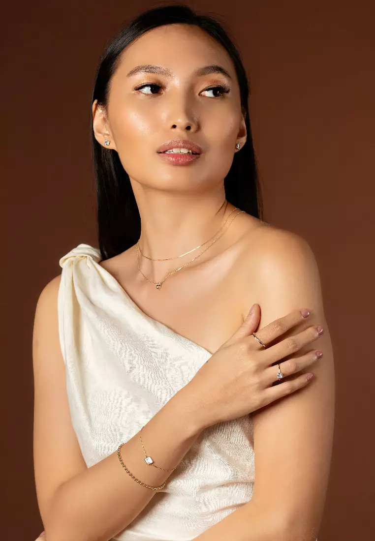 Birthstone Sphere Necklace White Quartz 14k Gold