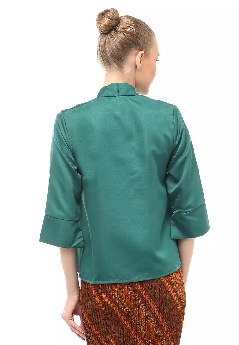 Elvia Kebaya Atasan Wanita Lengan Panjang Design Casual - Hijau Botol
