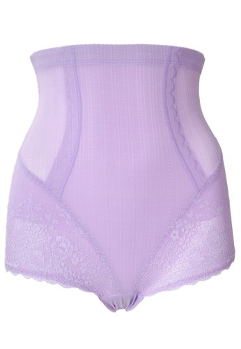 Cynthia-High waist Corset with Flower Lace-Purple