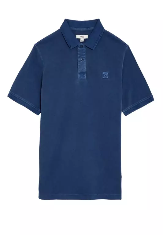 M&S Collection Pure Cotton Garment Dye Polo Shirt