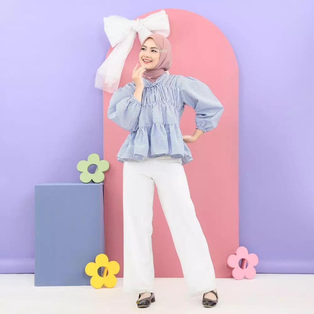 Liora Rubber Blouse - Stripe Blue M19501 R74S5