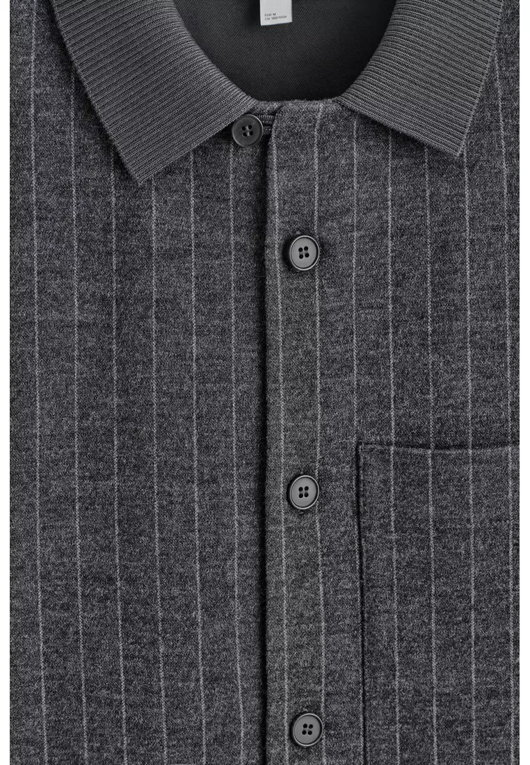 RELAXED PINSTRIPED WOOL-BLEND JERSEY SHIRT