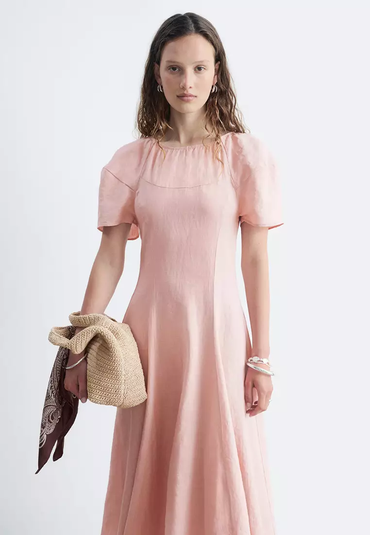 Flared Linen Midi Dress