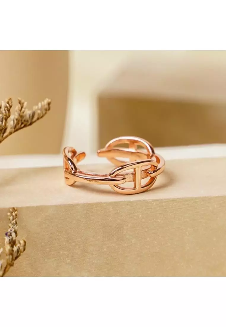 Millennia 2000 Buckles Rose Gold Ring with 925 Sterling Silver
