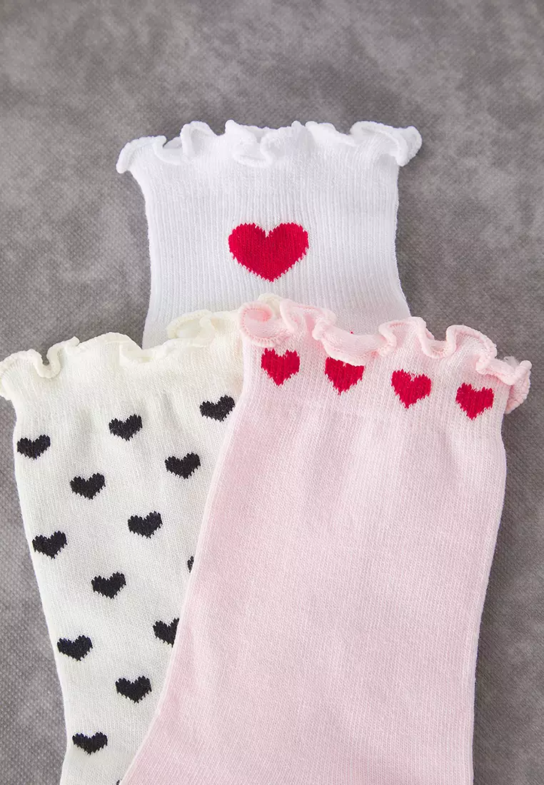 Multi-Colored 3-Pack Cotton Heart Jacquard Knitted Socks Thmss25Co00003