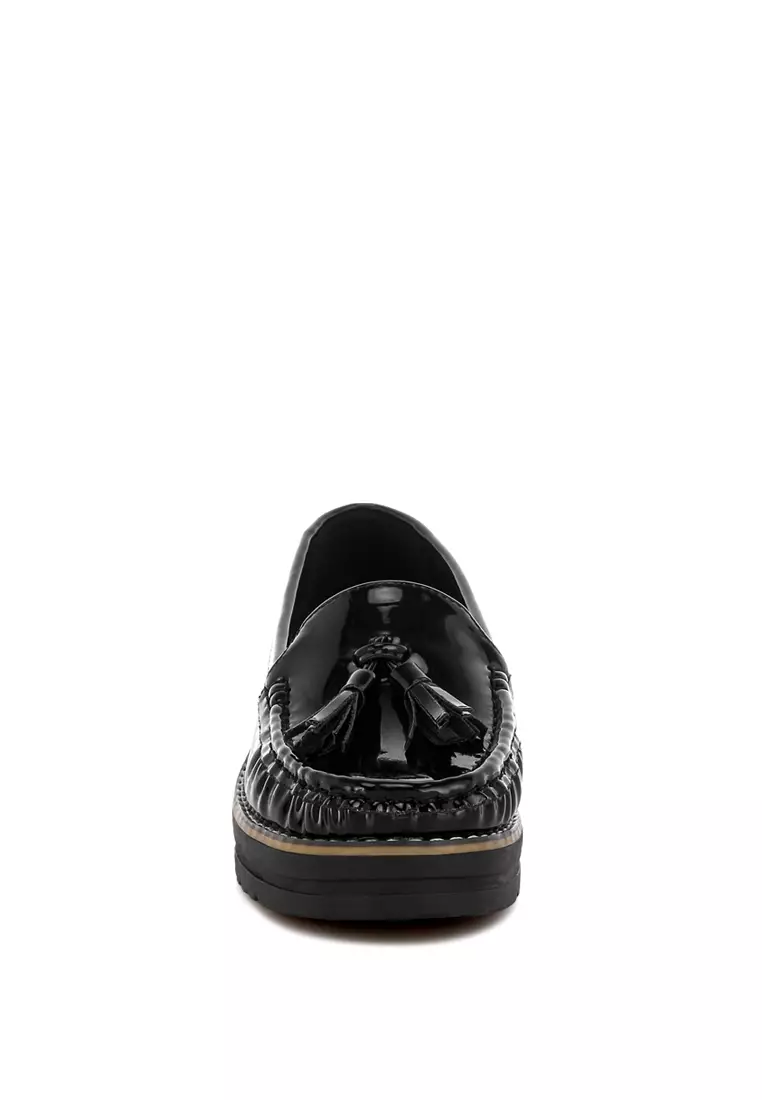 黑色流蘇細節厚底樂福鞋