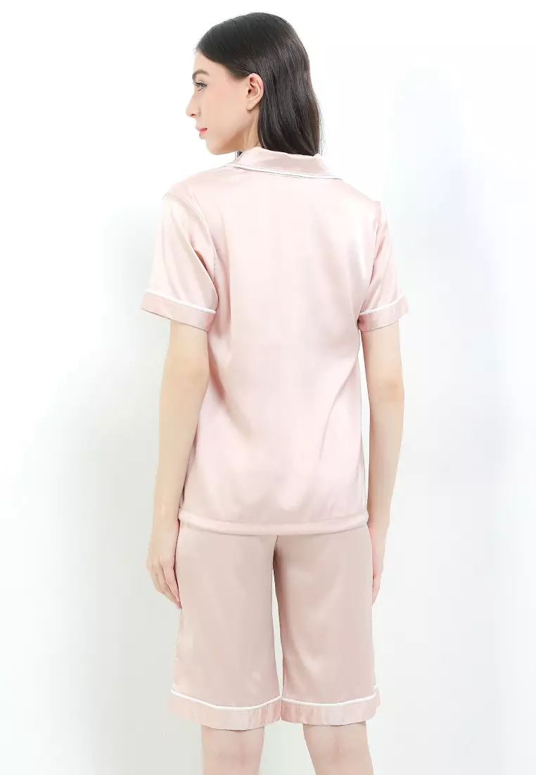 Piyama Pyjama Baju Tidur Satin Silk Short Sleeve Short Pants Sleepwear