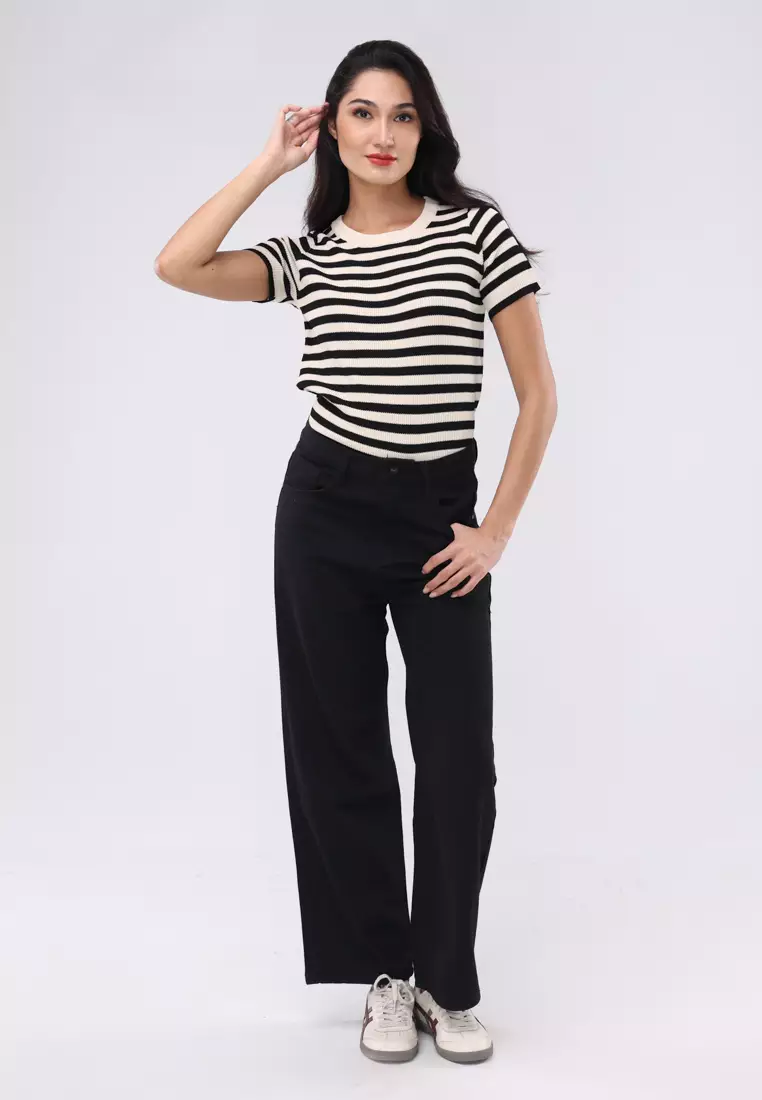 Black Denim Wide Leg Pants Ladies