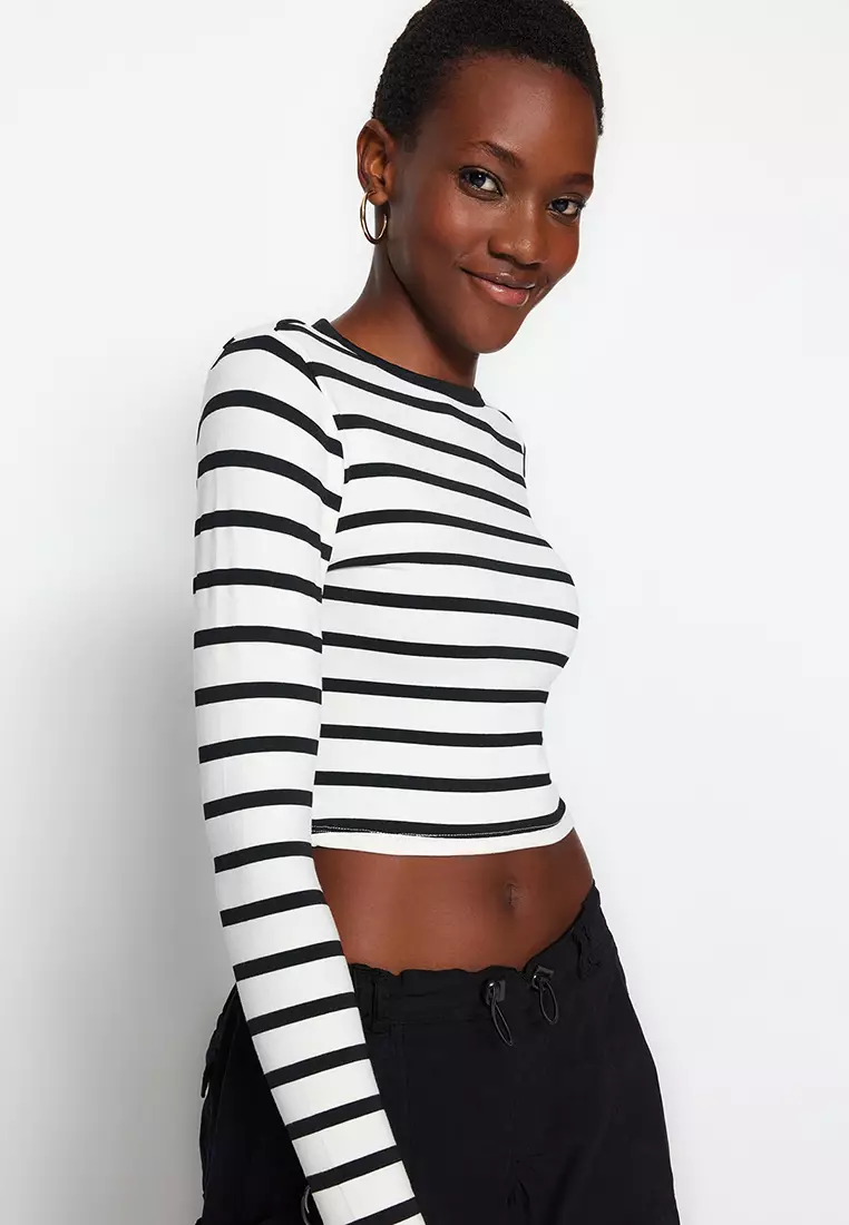 Buy Trendyol Striped Fitted Crop Knit Top Online