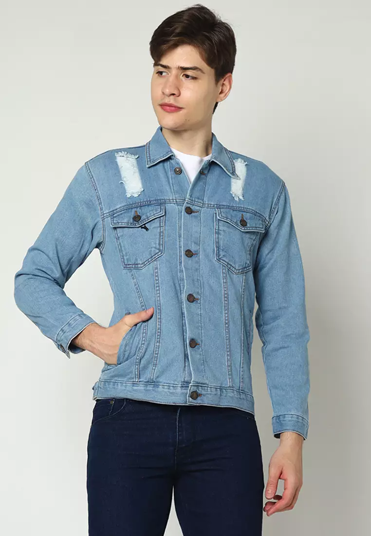Jaket Ripped Denim Pria Topaz Light Blue 192101N