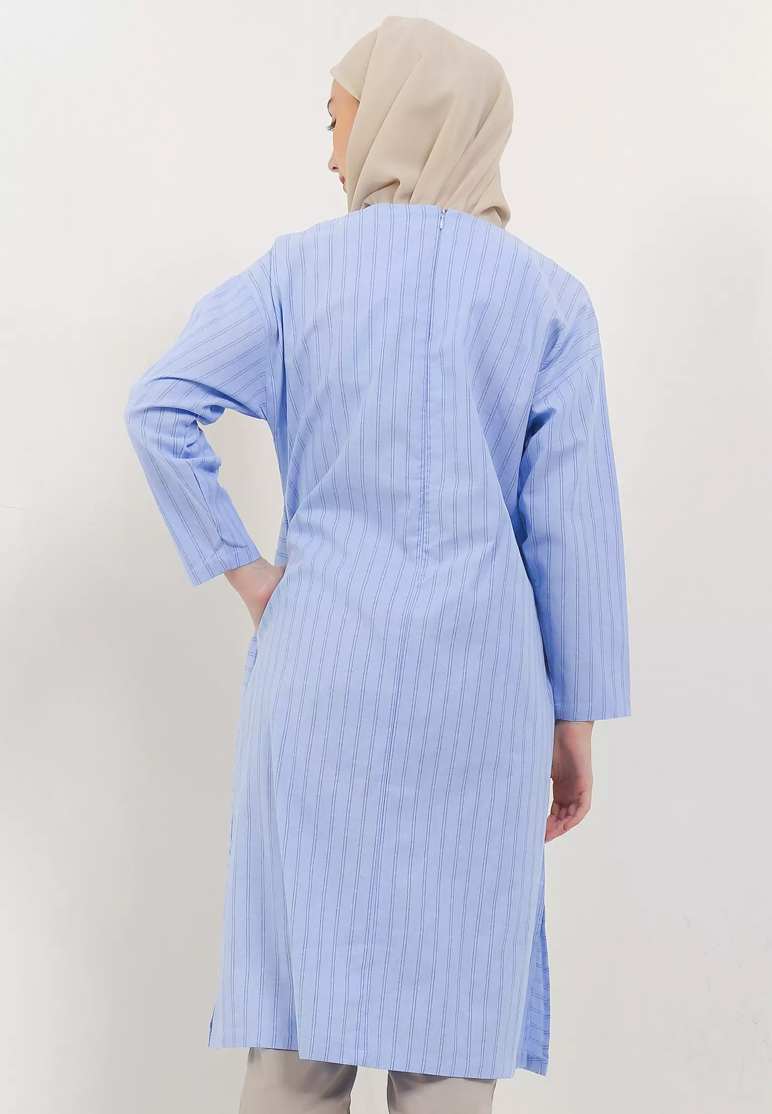 MFMW Ababil Midi Dress Gamis Biru Motif Salur