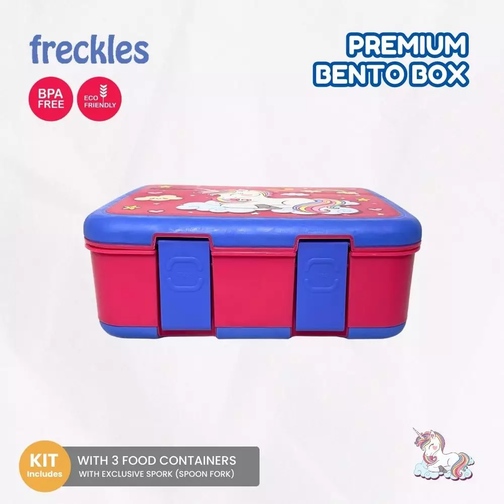 Freckles Bento Box - Unicorn - Kotak makan anak dengan mangkuk dan tutup silikon