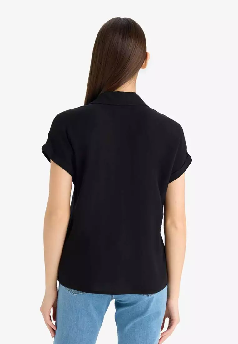 Regular Fit Basic Plain Viscose Short Sleeve Shirt N7819Az25Sp