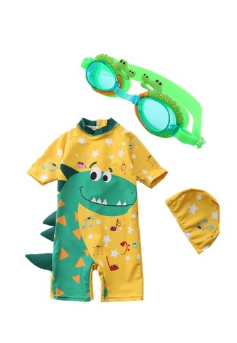 Buy Little Two Kids Swimwear Dinasour Design + Goggle Crocodile Online ...