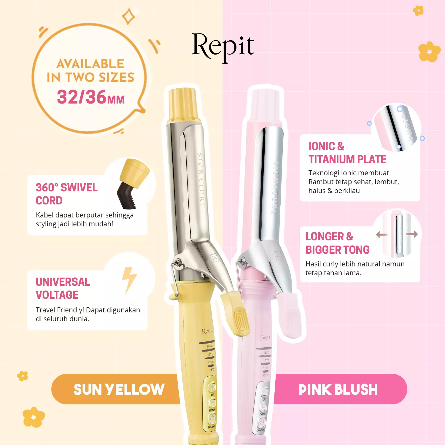 Repit Pengeriting Rambut / Curling Iron P Pink 36mm
