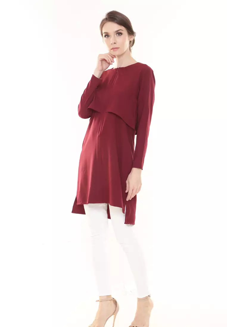 Aubrey Long Top Nursing Friendly in Maroon