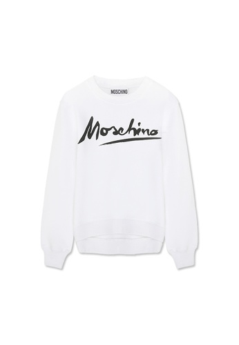 MOSCHINO white MOSCHINO women's cursive logo round neck oversize sweater DFE08AA7954980GS_1